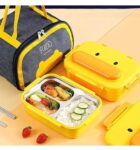 Kids Bento Lunch Box, 316 Stainless Steel, 3-Compartment, Insulated Yellow Duck Design
