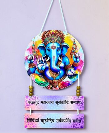 Ganesh Ji Round Wooden Wall Hangings (Size: 24*11 Inch)