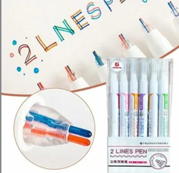 Lines Gel Pen Marker Gel Ink Roller Ball Pens | 3-D Two Line Drawing Pens |(pack of 6)