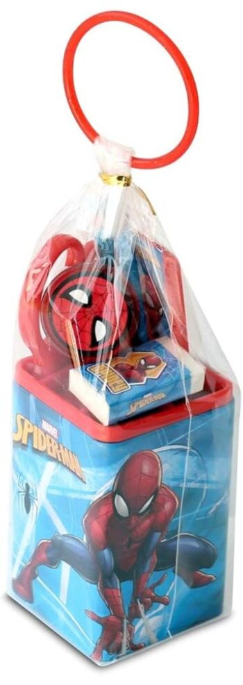 Spiderman pen stand, 2 pencil, eraser, sharpener, scale & note book set