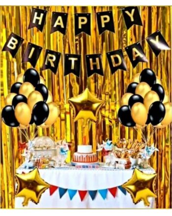Happy Birthday Party Decorations  35pcs with HAPPY BIRTHDAY Foil Curtains Balloons with Star Foil
